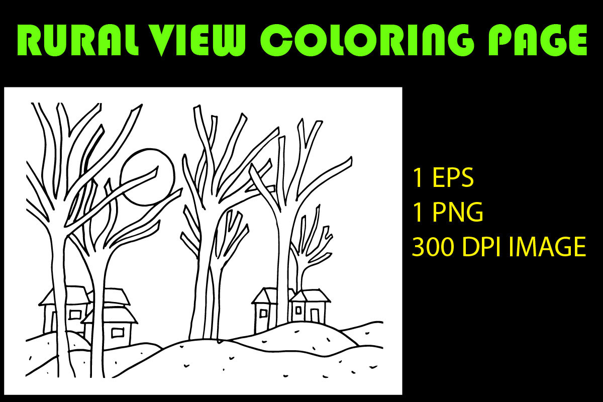 Rural View Coloring Book Page, Graphic by amjadhossainpinko · Creative ...