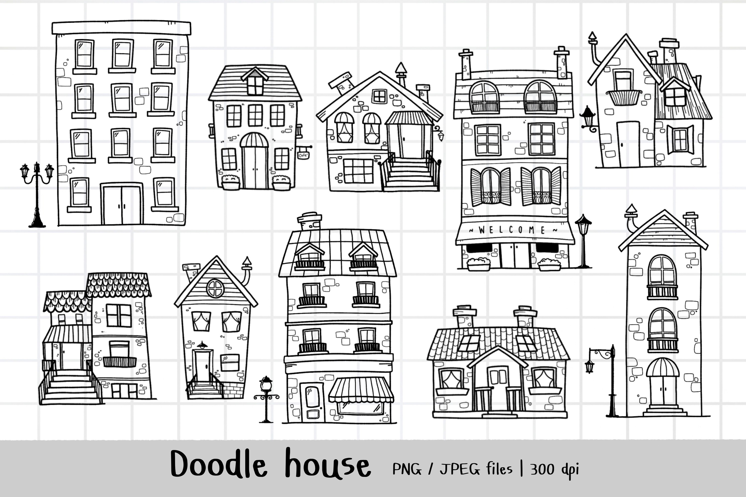 Vintage Doodle House, Handdrawn Clipart