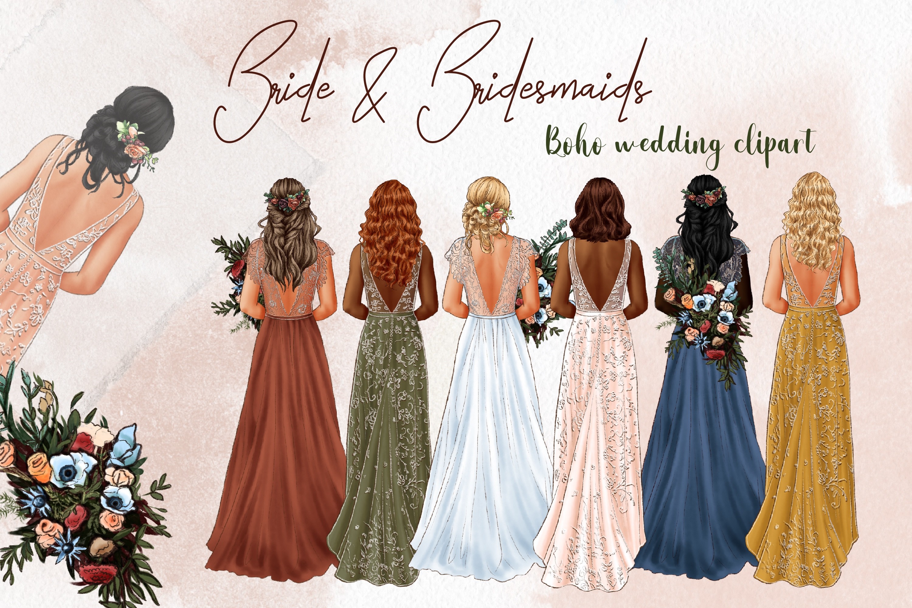 Bride and Bridesmaids Wedding Clipart Graphic by Arte de Catrin · Creative Fabrica