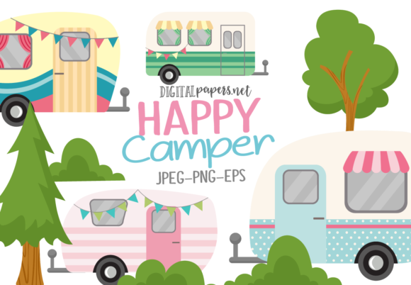 Happy Camper Clipart Set