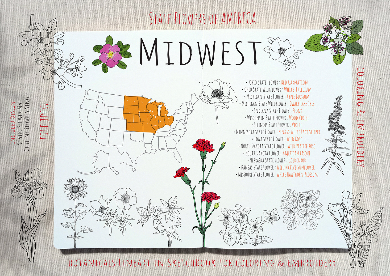 STATE FLOWERS Set 4 : MIDWEST