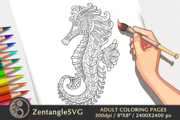 Seahorse Coloring Page for Adults & Kids