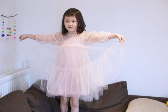 Shirred Sleeve Tulle Dress 6M to 10Years