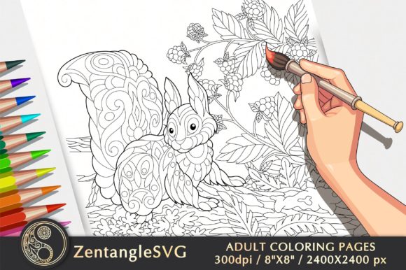 Squirrel Coloring Page for Adults & Kids