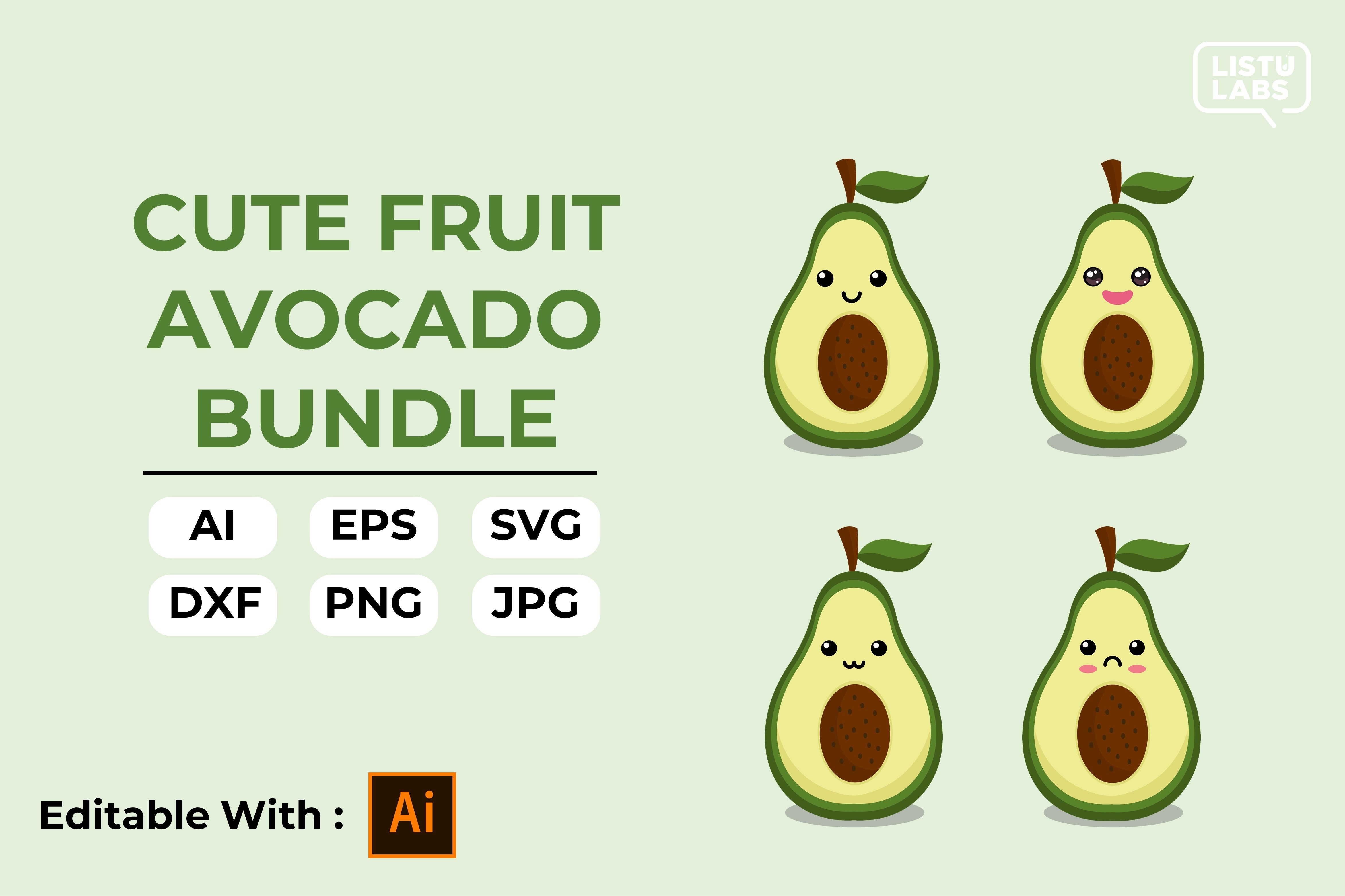 Cute Fruit Kawaii Bundle – Avocado#1 Graphic by listulabs · Creative ...