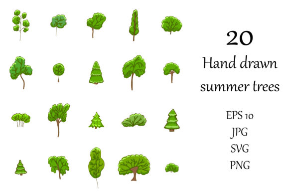 Set of Hand Drawn Doodle Trees Graphic by Maniki_arts · Creative Fabrica