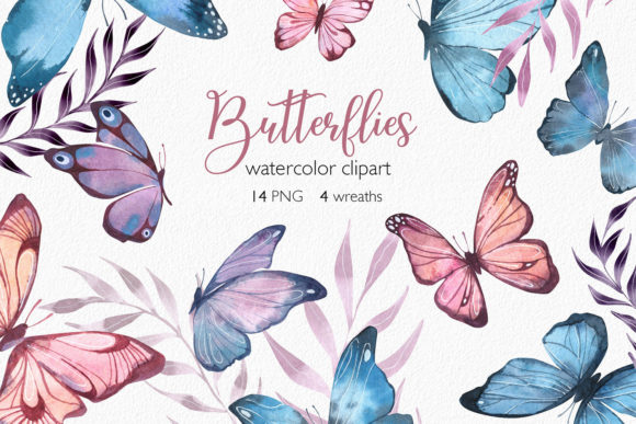 Blue and Pink Watercolor Butterfly
