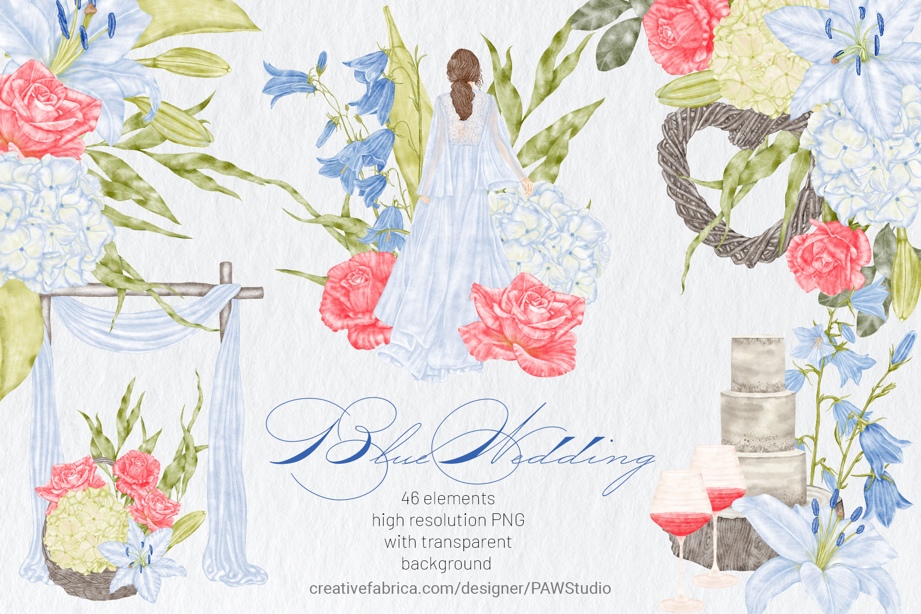 Vintage Blue Wedding Clipart Flowers Bri - photo 1