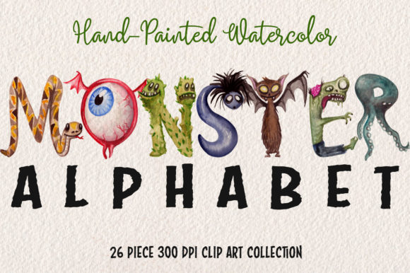 Watercolor Monster Alphabet Collection Graphics