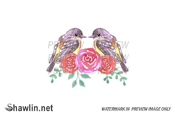 Romantic Birds Yellow Robins Afbeelding Afdrukbare Illustraties Door shawlin