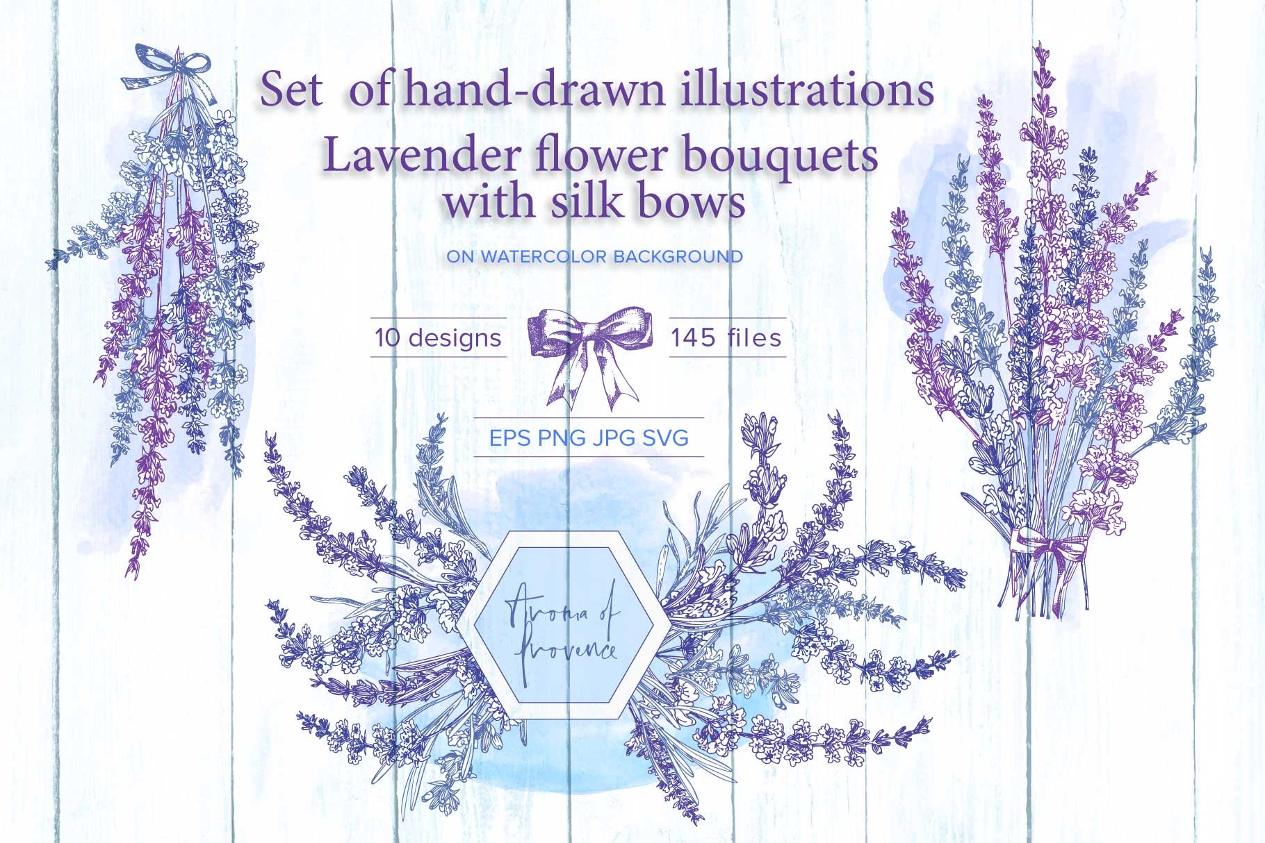 Hand-drawn Lavender Flower Bouquets