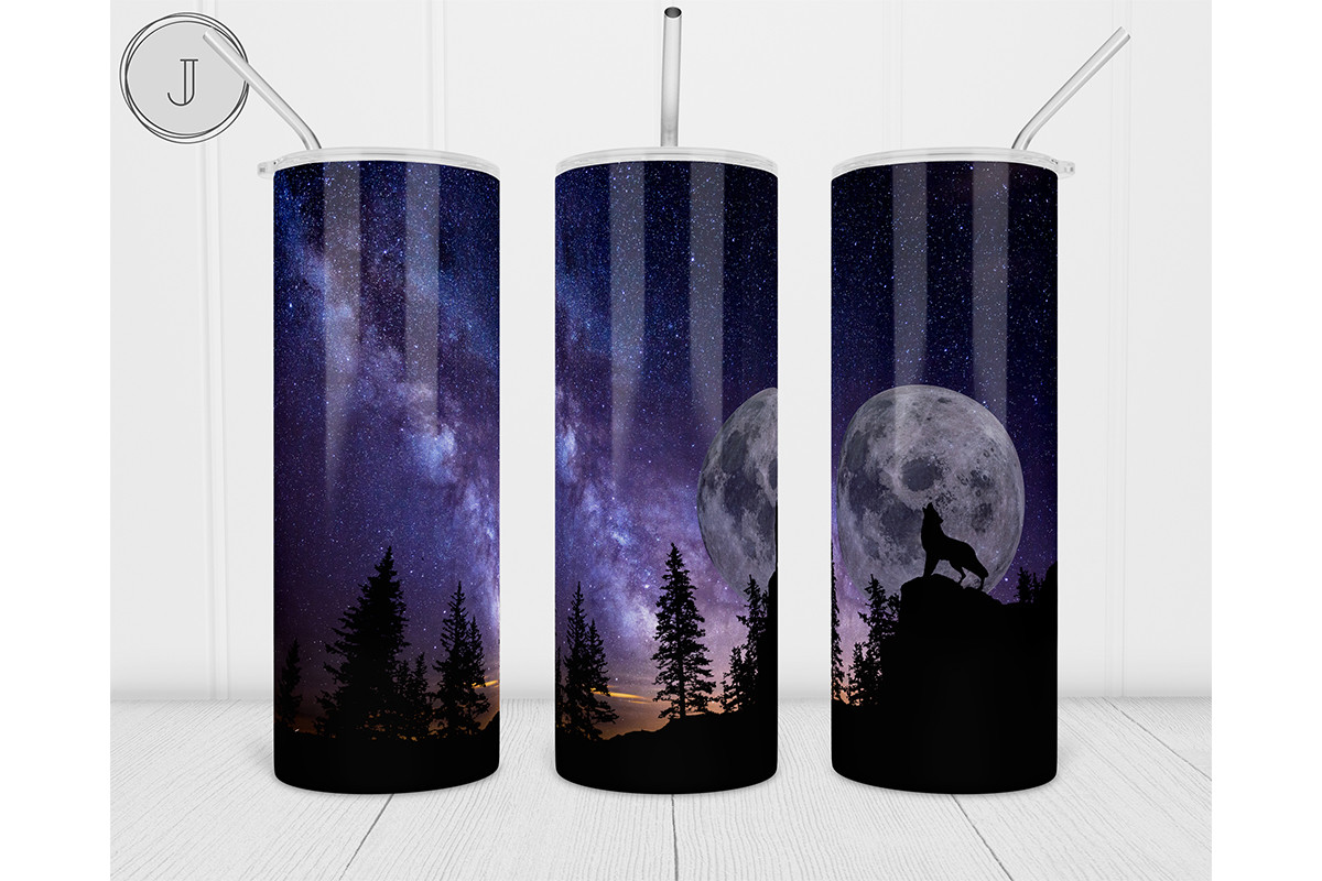 20oz Galaxy Wolf Moon and Star Tumbler Graphic by join29design ...