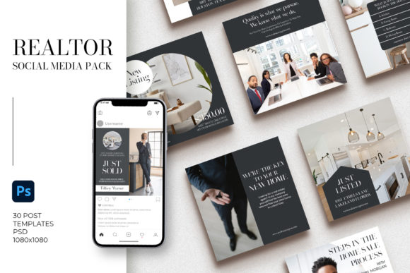 Preview of Realtor Social Media Pack | PS real estate social media template