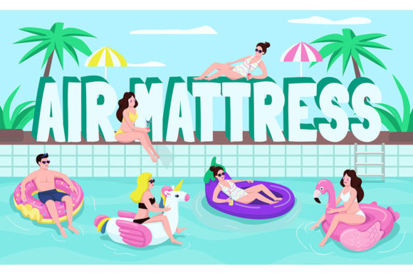 Air Mattresses Word Concepts Flat Color Afbeelding Afbeeldingen Sjablonen Door IMG visuals characters