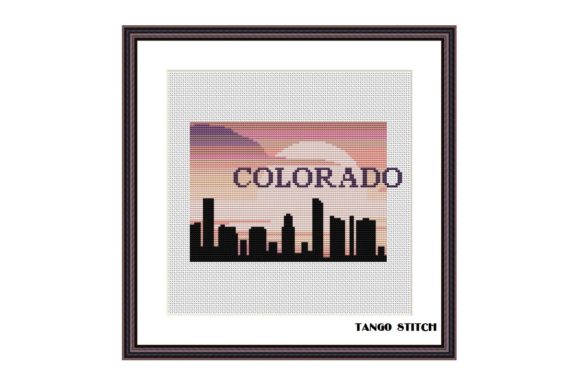 Colorado USA State Map Skyline Sunset
