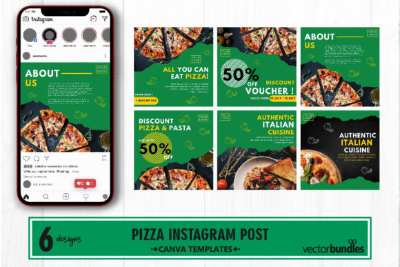 Preview of Pizza Food Instagram Canva Template food social media design template