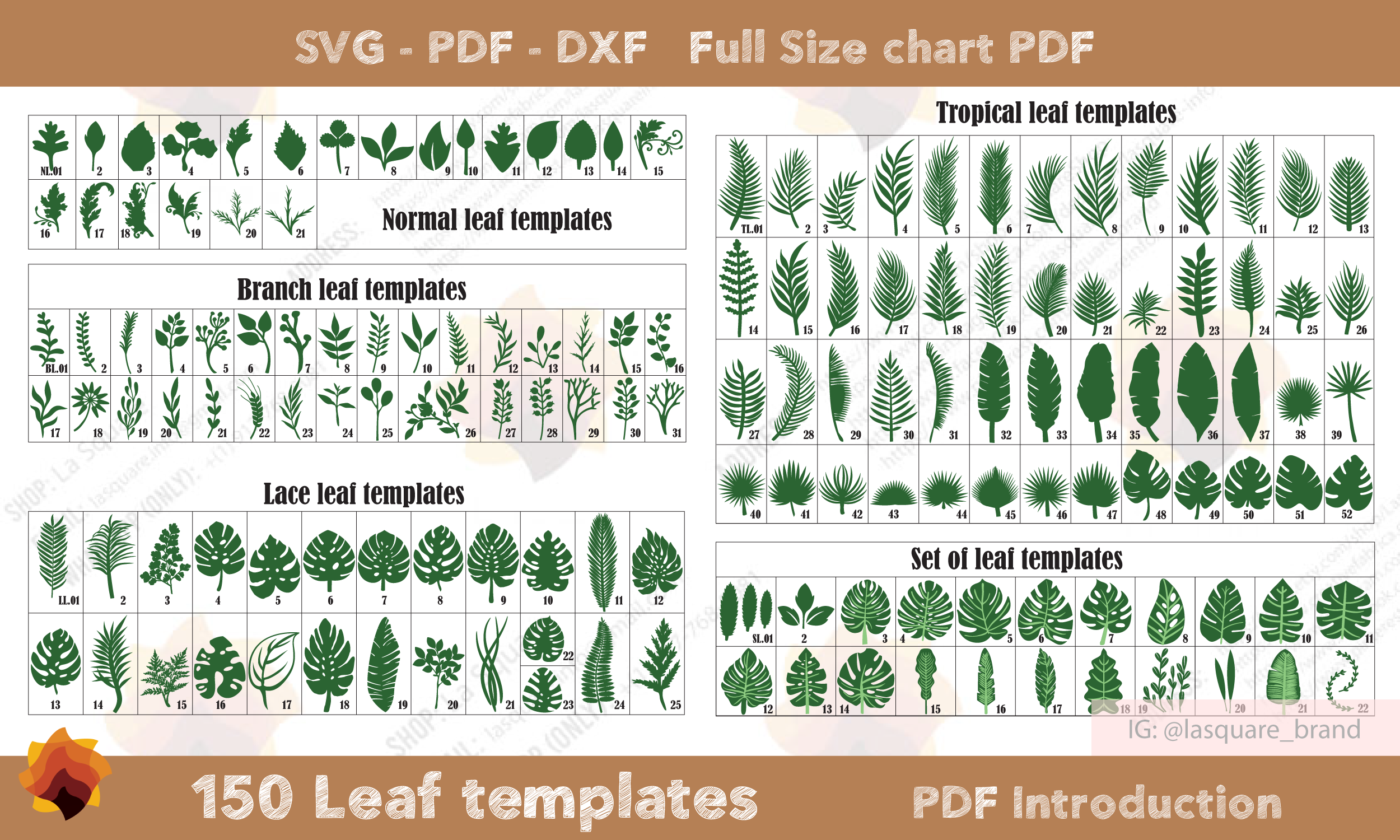 150 Leaf Templates tropical palm leaves SVG PDF PNG Cricut Silhouette