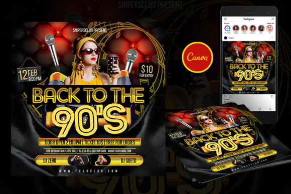 Back to the 90s Event Flyer Canva Templa