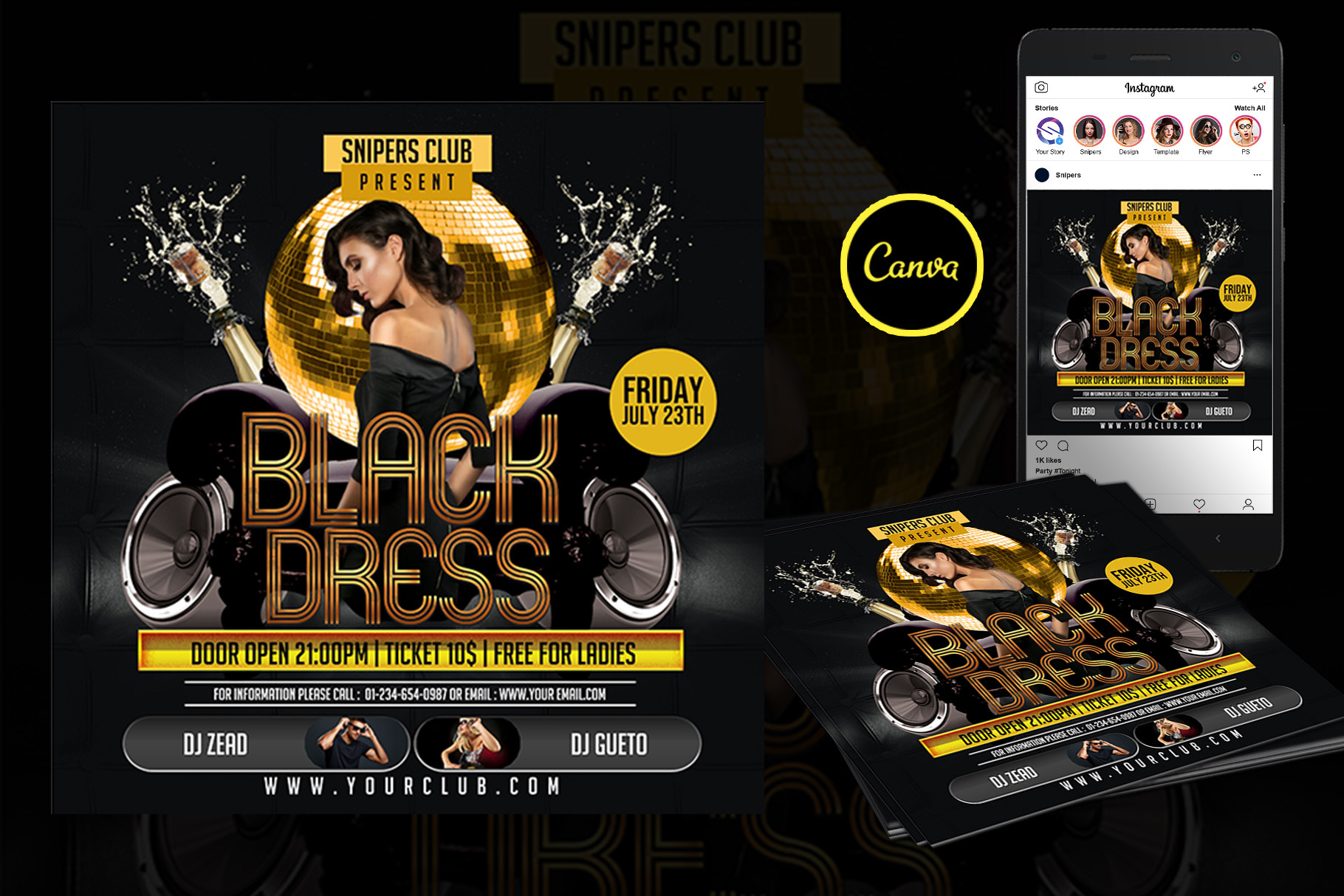 Black Dress Event Flyer Canva Template