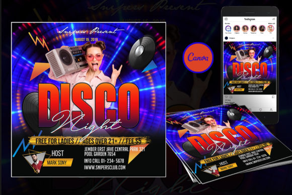 Disco Night Event Flyer Canva Template