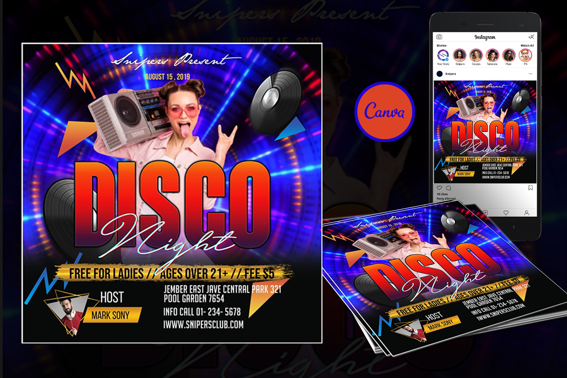 Disco Night Event Flyer Canva Template