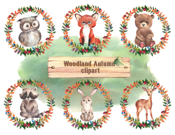 Autumn Woodland Animals Wreaths Clipart Grafik Druckbare Illustrationen Von colours_of_wind