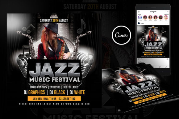 Jazz Music Event Flyer Canva Template