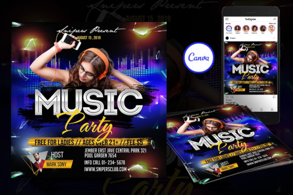 Music Party Event Flyer Canva Template