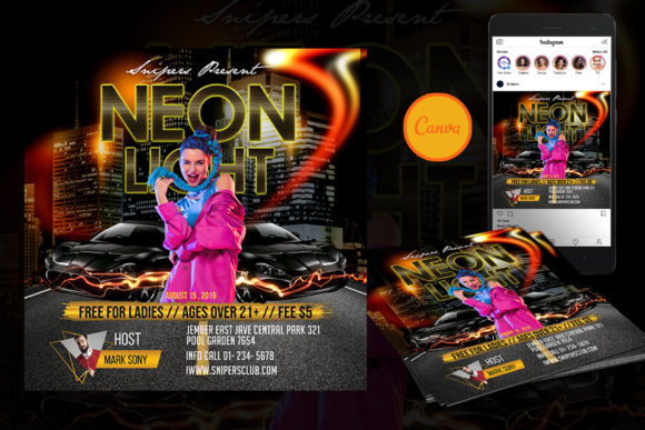 Neon Light Event Flyer Canva Template