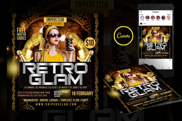 Retro Glam Event Flyer Canva Template