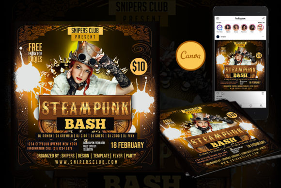 Steampunk Event Flyer Canva Template