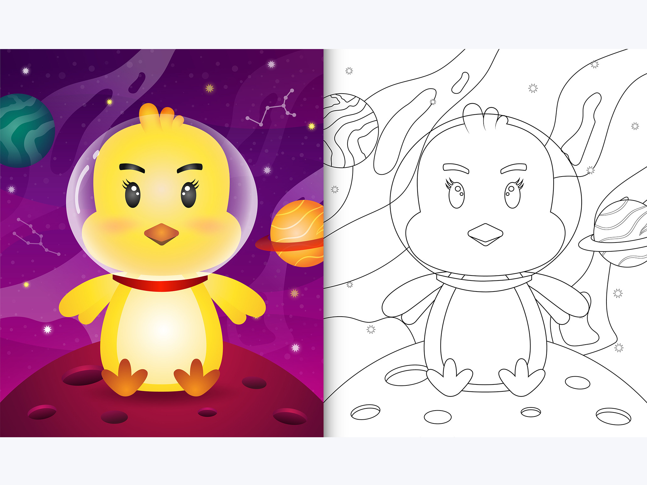 Chick Space 3 - Coloring Page Graphic by wijayariko · Creative Fabrica