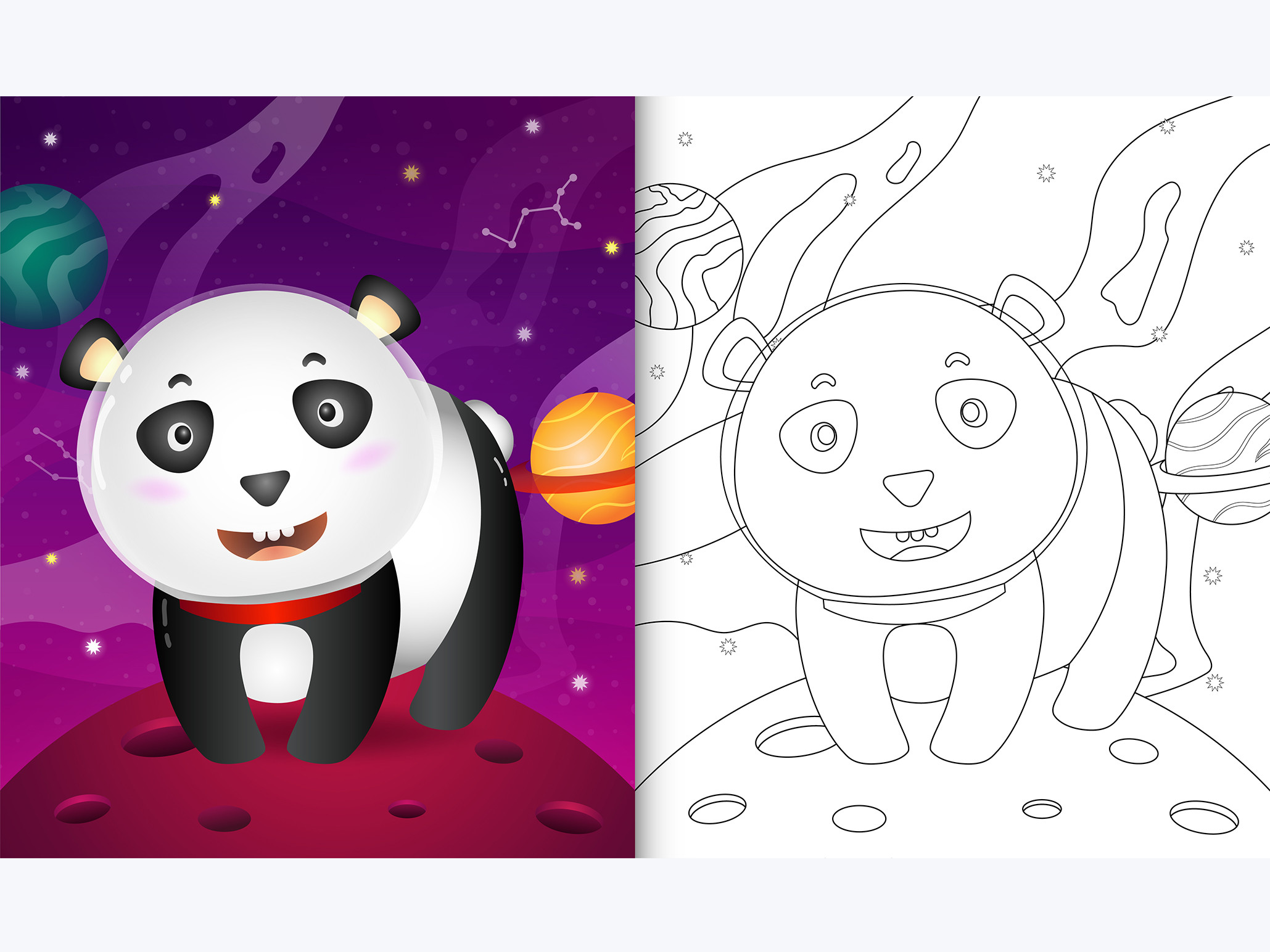 Panda Space 3 - Coloring Page Graphic by wijayariko · Creative Fabrica