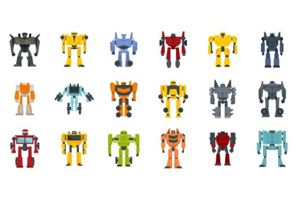 Robot-transformer Icons Set Flat Vector