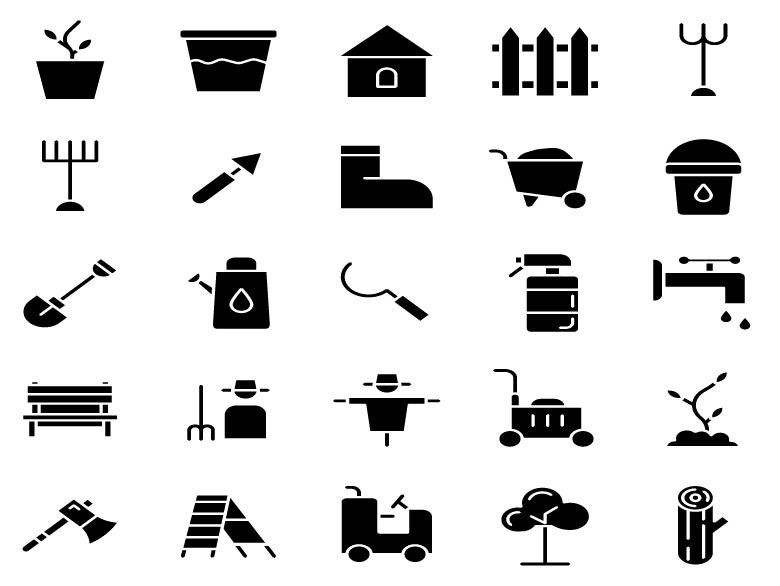 Landscaping Equipement Icon Set Glypht Graphic by MZstore · Creative ...