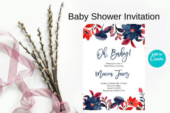 Floral Baby Shower Invitation, Canva
