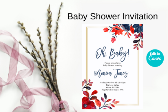 Floral Baby Shower Invitation, Canva