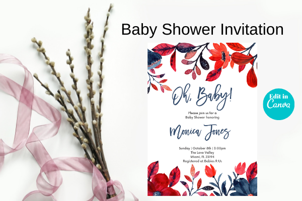 Floral Baby Shower Invitation, Canva