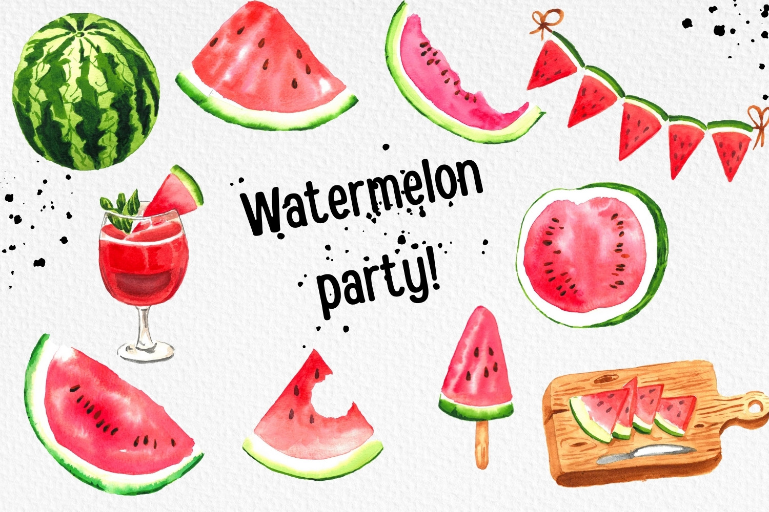 Watermelon Party, Summer Clipart, Slices