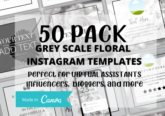 Grey Scale Floral Instagram Template Pack Graphics