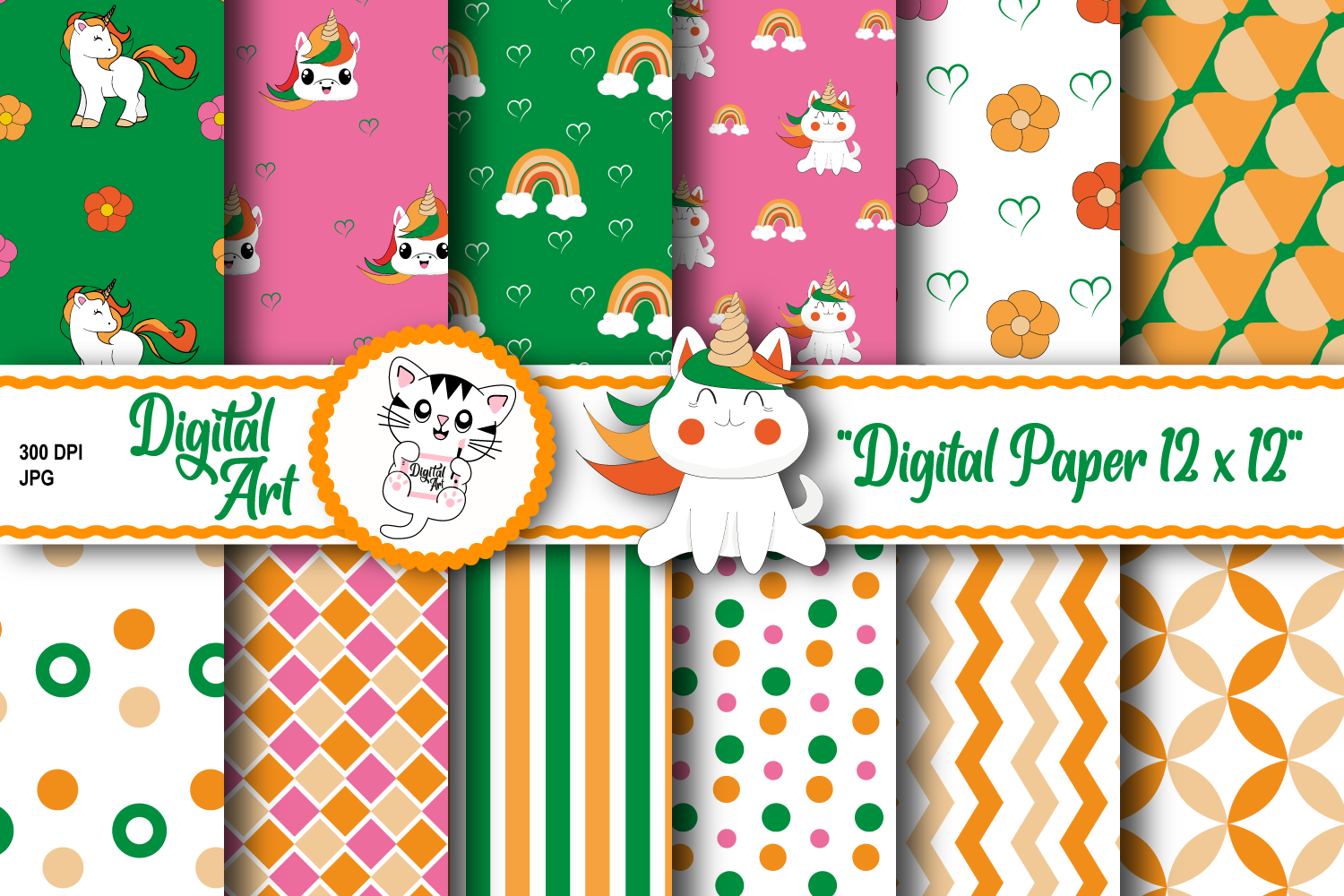 Unicorn Digital Paper Graphic by Digital Art · Creative Fabrica