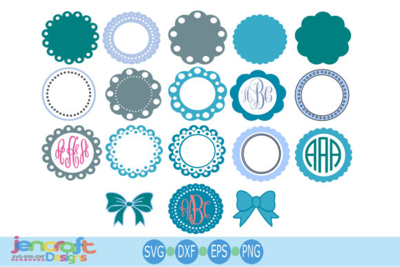 Circle Scalloped Monogram Frames SVG