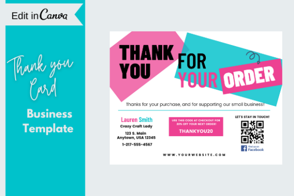 Business Thank You Card, CANVA Template