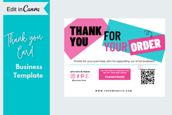 Business Thank You Card, CANVA Template,