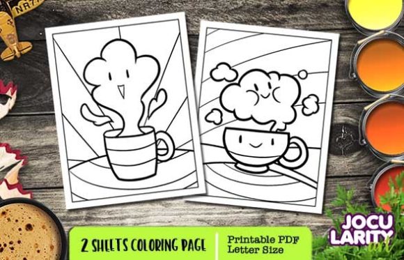 Funny Coffee Smoke Colouring Pages Grafica Pagine e libri da colorare per bambini Di JocularityArt