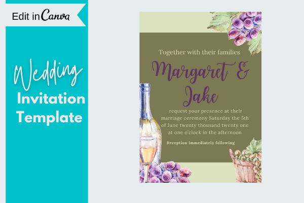 Wine Wedding Invitation, Canva Template
