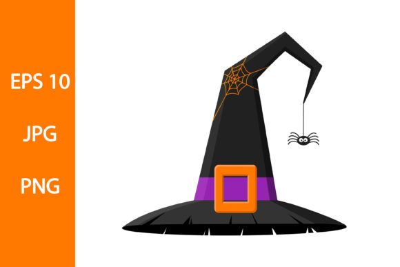 Black Halloween Witch Hat PNG JPG Gráfico Ilustrações para Impressão Por VikkiShop