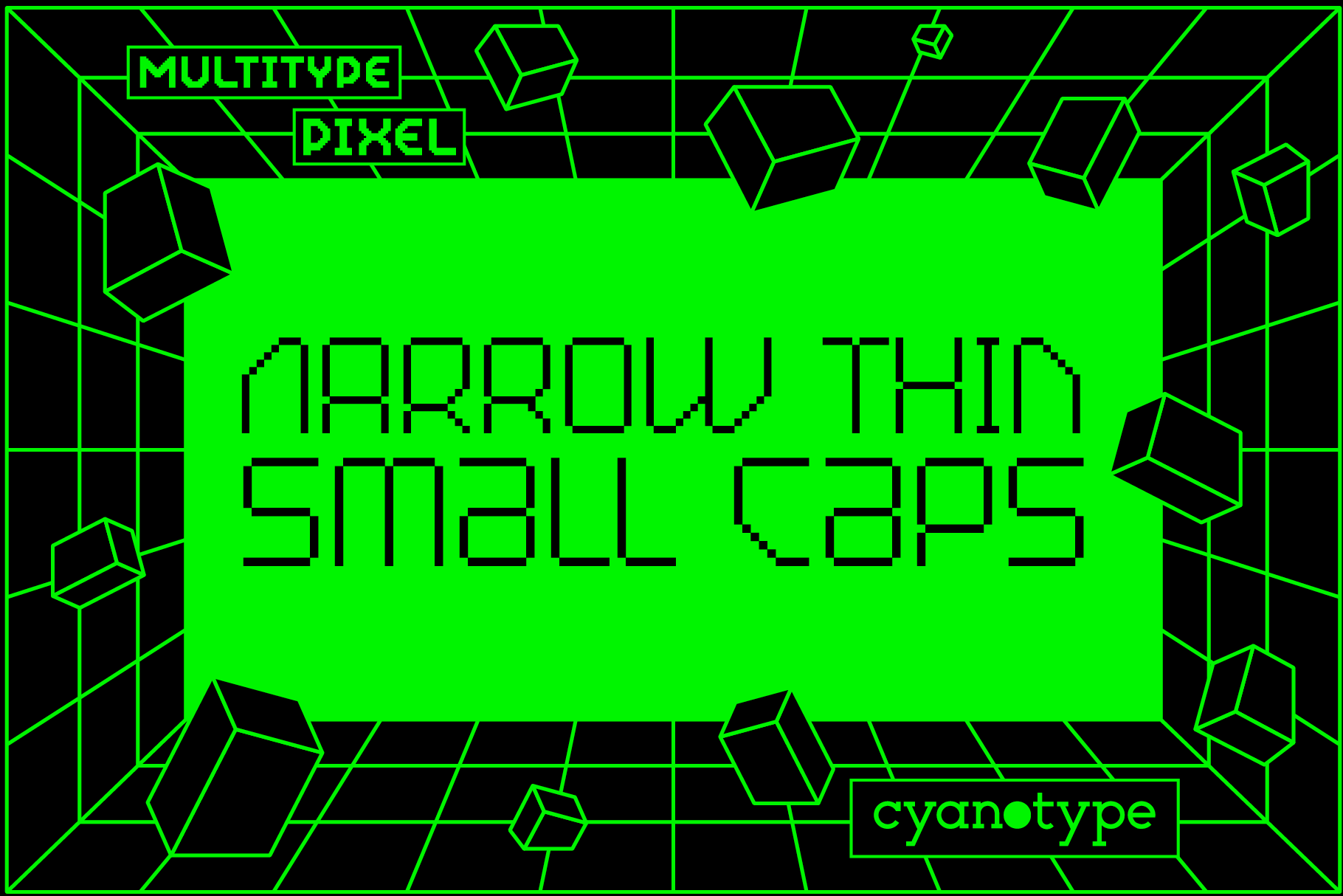 MultiType Pixel preview, uniquely shaped pixelated display font