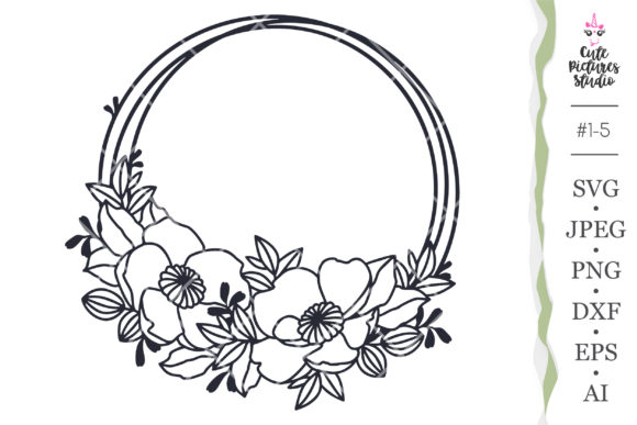 Floral Anemones Round Frame Cricut Svg Graphics