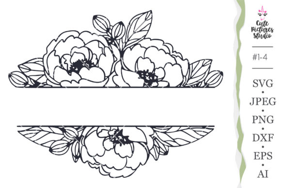 Wedding Monogram Peony Frame Svg Cricut Graphics 3